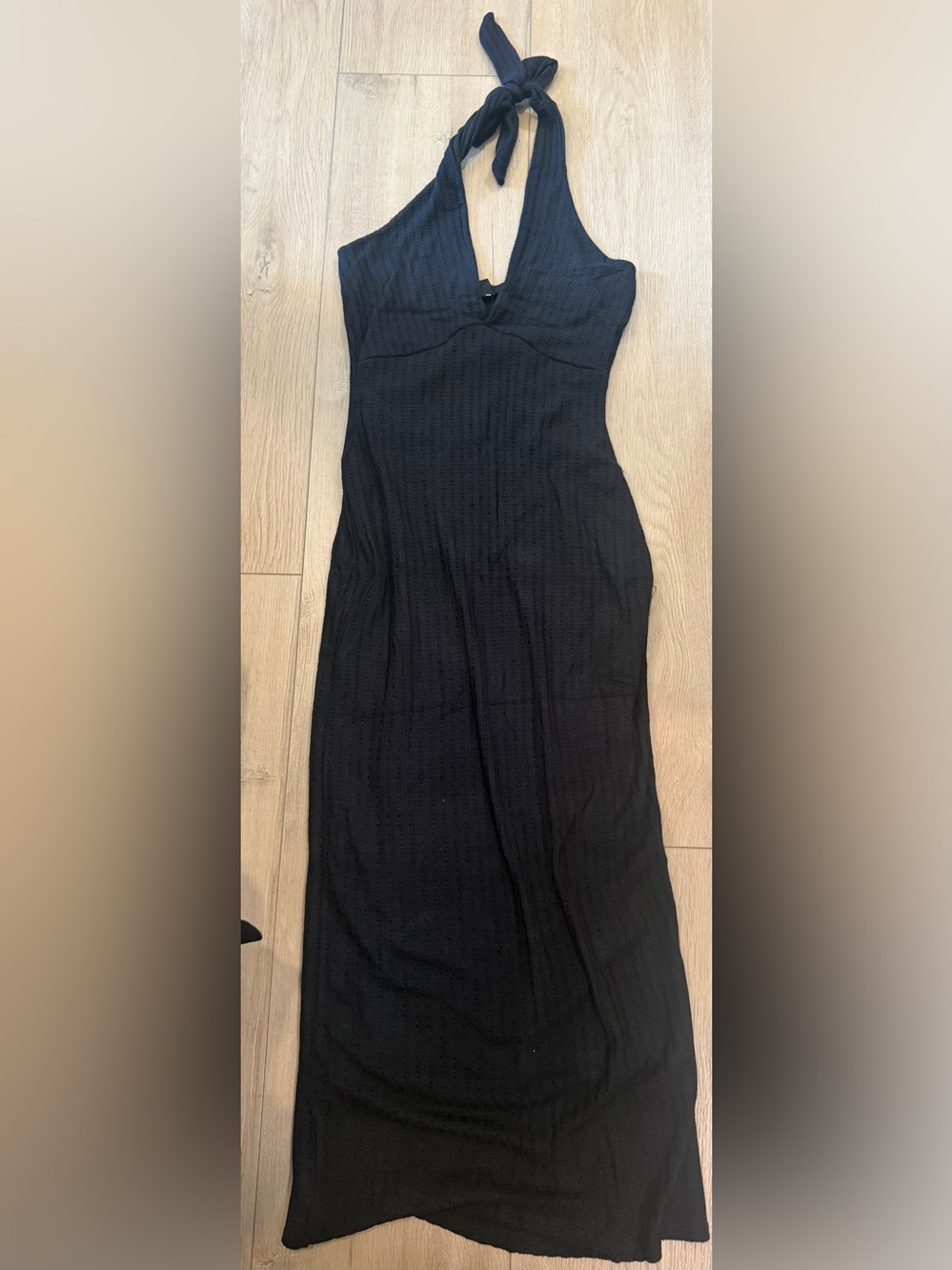 Halter stretchy midi black summer dress